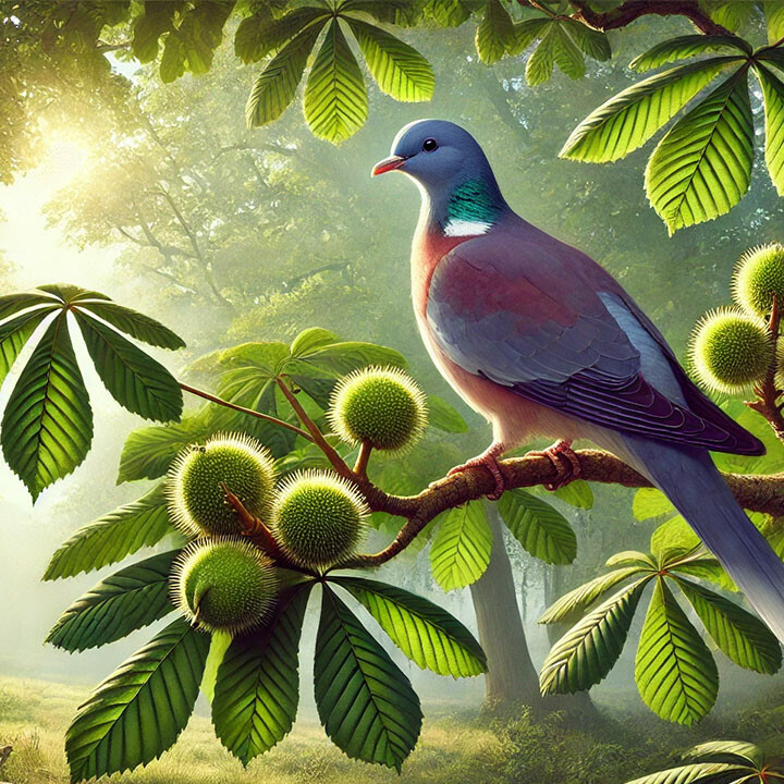 passenger pigeon on american chestnut tree