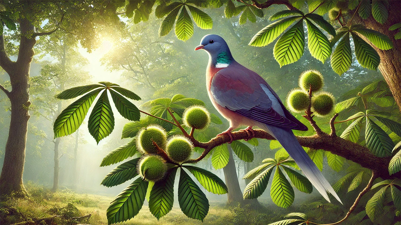 passenger pigeon on american chestnut tree