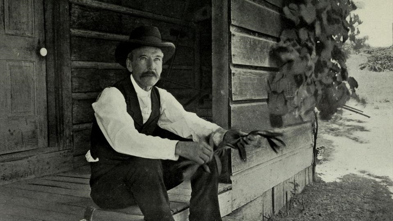 Luther Burbank on the Steps of his Cabin